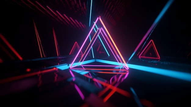 Coole geometrische Dreiecksfigur im Neonlaserlicht, ideal für Hintergründe und Tapeten