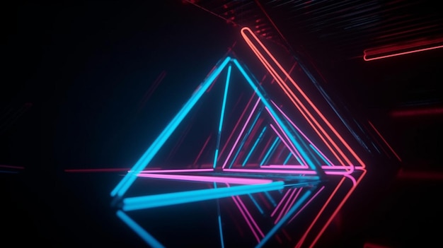Coole geometrische Dreiecksfigur im Neonlaserlicht, ideal für Hintergründe und Tapeten