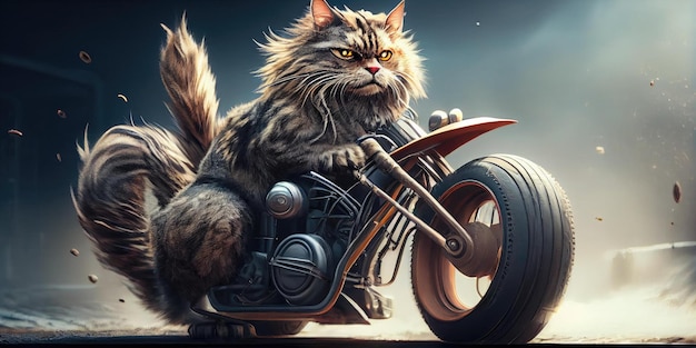 Cooler Katzenfahrer, der einen Motorrad-Retro-Stil fährt