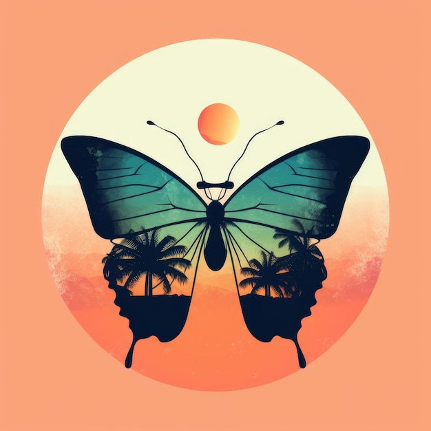 Cooler Schmetterling mit Sonnenbrille im Sonnenuntergang