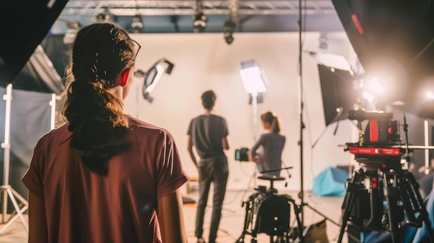 Foto coordenador de entretenimento a ensaiar com os artistas nos bastidores