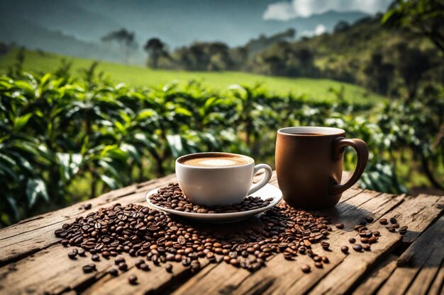 Foto una copa de café y una taza de café en una mesa