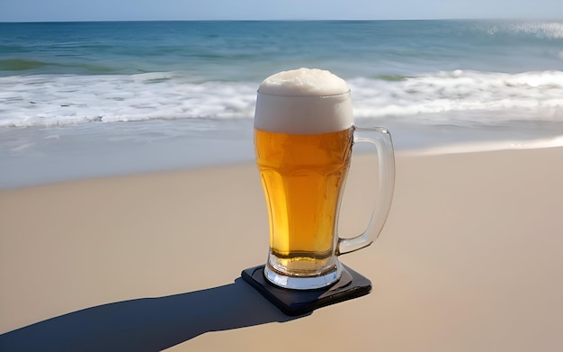 Una copa de cerveza en la playa