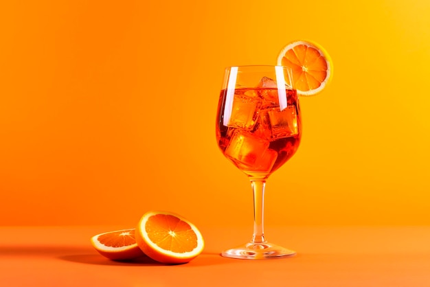 Foto copa de cóctel aperol spritz aislado sobre fondo naranja ai generativo
