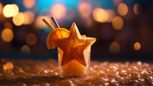 Foto una copa de cóctel de naranja con una estrella en la parte superior y una rodaja de naranja en la parte inferior.