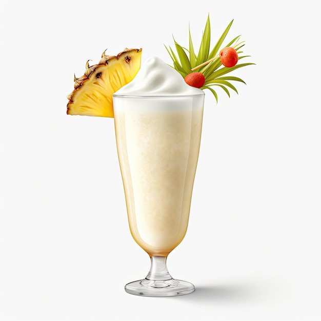 Una copa de cóctel de piña con una piña en el fondo.