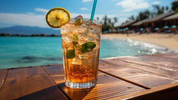 copa de cócteles en la playa