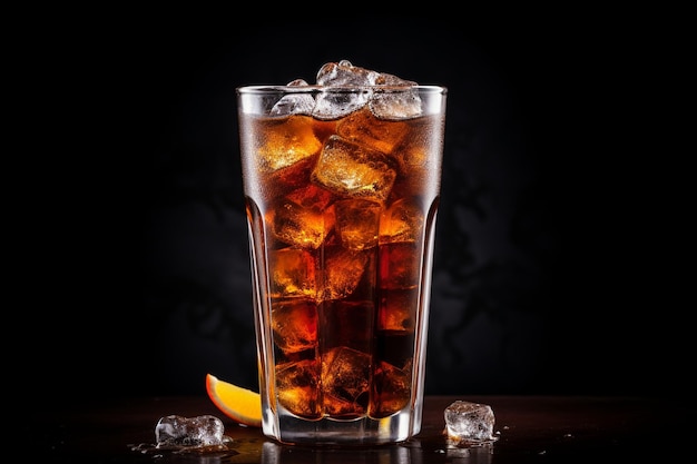 Una copa de cola con hielo.