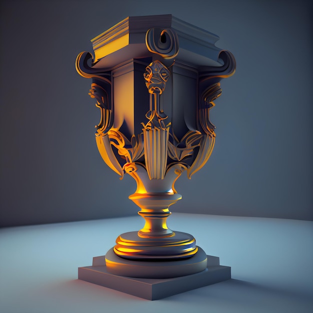 Copa do troféu 3d renderização de fundo azul vista frontal
