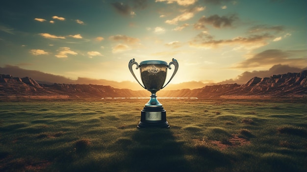 Copa do troféu com grama e campo