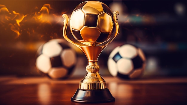 Copa do Troféu de Ouro em fundo de futebol