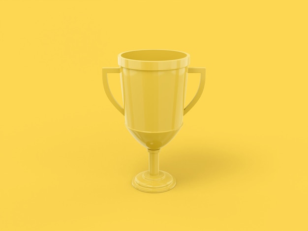 Copa ganador mono color amarillo sobre fondo sólido amarillo Objeto de diseño minimalista icono de representación 3d elemento de interfaz ui ux