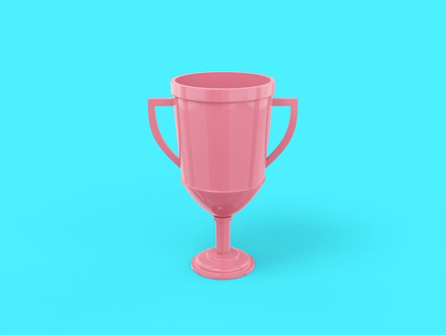 Copa ganadora de un color rosa sobre fondo plano azul Objeto de diseño minimalista icono de representación 3d elemento de interfaz ui ux