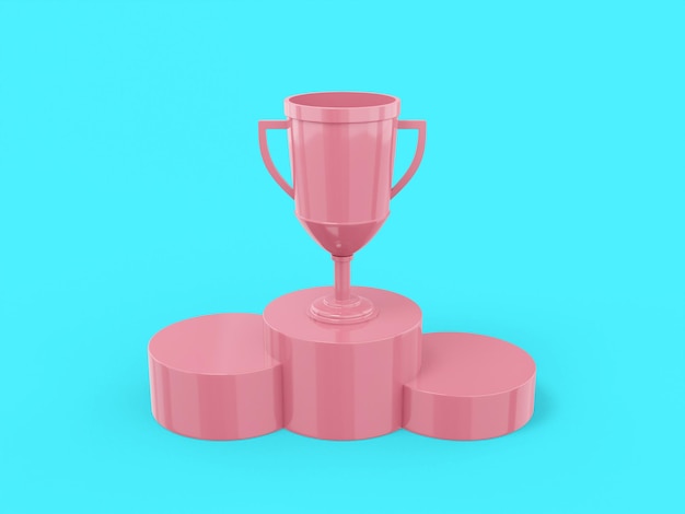 Foto copa ganadora monocolor rosa sobre un pedestal sobre un fondo azul sólido objeto de diseño minimalista icono de representación 3d elemento de interfaz ui ux