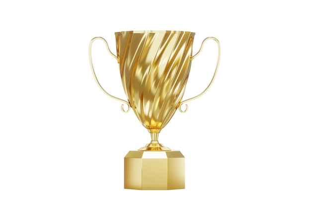 Copa ganadora del premio de oro aislada sobre fondo blanco Premio de concepto ganador del concurso espectáculo concurso luz dorado estilo de lujo ilustración 3D renderización 3D