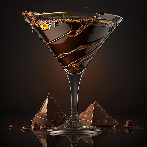 Foto una copa de martini con chocolates y la palabra chocolate en la parte inferior.