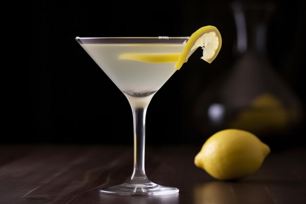 Una copa de martini con una rodaja de limón en el borde