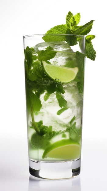 Una copa de mojito con lima y menta IA generativa