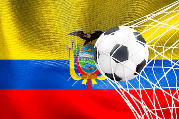 Foto copa mundial de la fifa 2022 bandera nacional de ecuador con un balón de fútbol en la red fondo de pantalla de qatar 2022