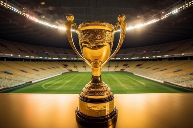 Copa de oro en el estadio de fútbol