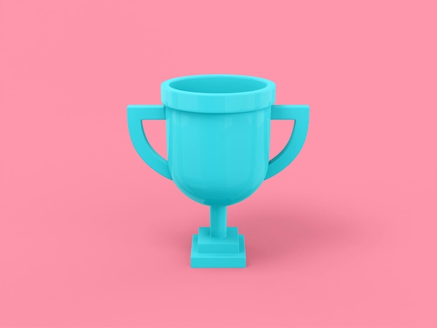 Copa de premio de un color azul sobre fondo plano rosa Objeto de diseño minimalista icono de representación 3d elemento de interfaz ui ux