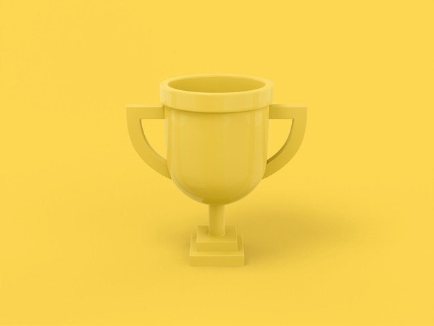 Foto copa de premio de un solo color amarillo sobre fondo monocromático amarillo objeto de diseño minimalista icono de representación 3d elemento de interfaz ui ux