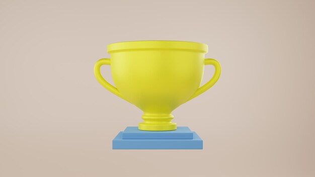 Copa del premio del trofeo de oro sobre fondo pastel Concepto de éxito de la victoria Icono de líder de la copa ganadora Representación 3d