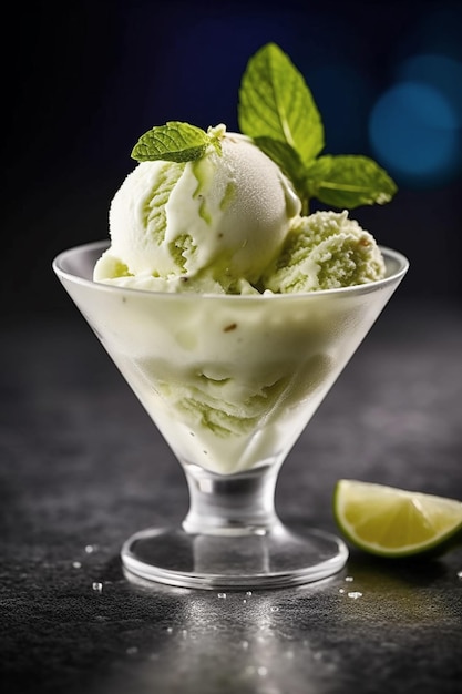 Una copa de sabroso helado de lima Menú especial de verano