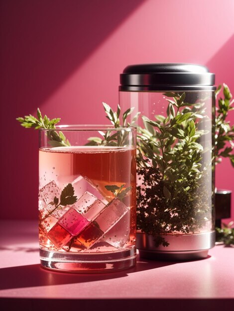 Una copa de té con hielo y hierbas