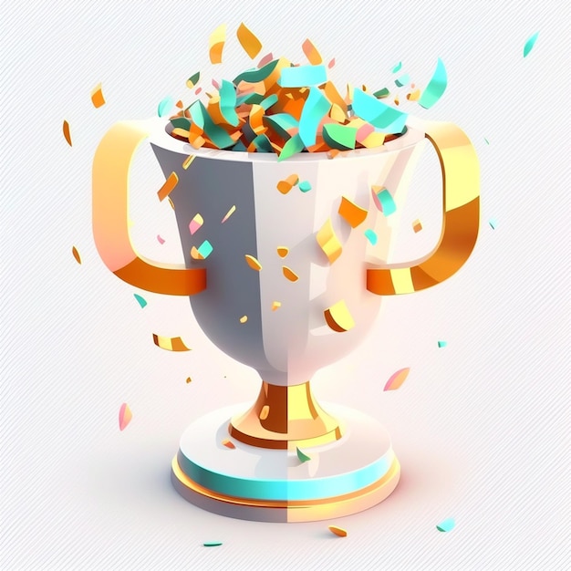 Copa de trofeo 3D con confeti Premio ganador de oro Campeón recompensa Ai generativo