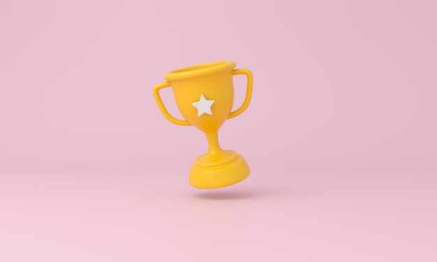 Copa de trofeo con una estrella sobre fondo rosa