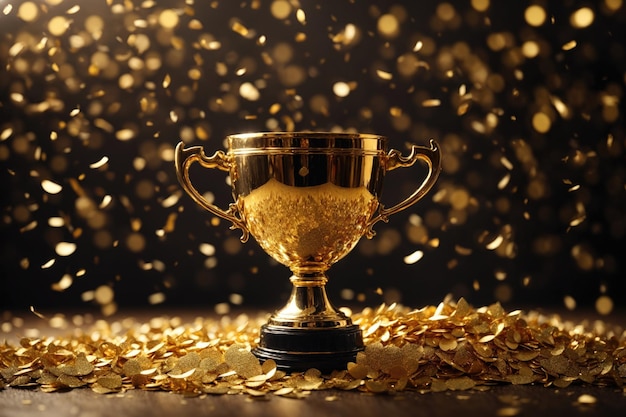 copa de trofeo de oro con confeti ai generativo