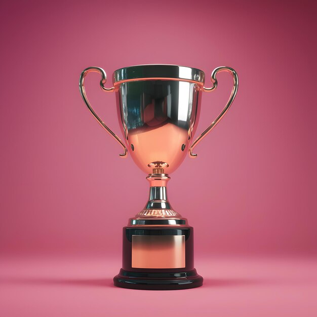 Foto la copa de trofeo de oro en fondo rosa simboliza la victoria para las redes sociales.