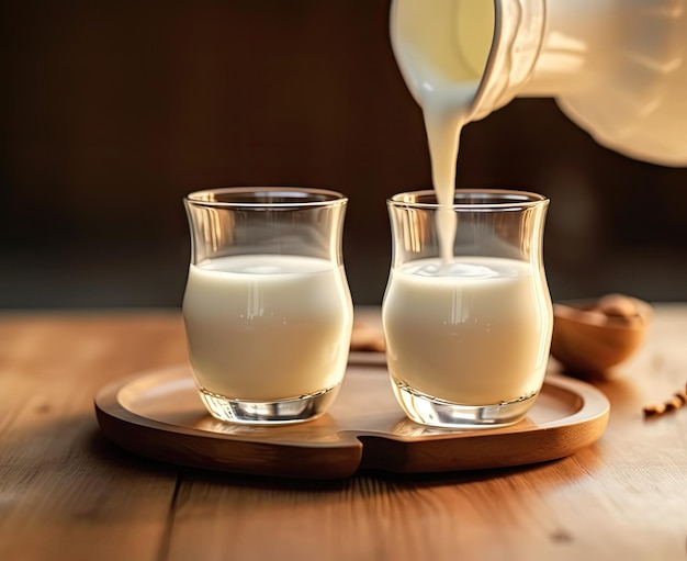 Copa de vidrio de bebida tradicional turca ayran kefir o suero de leche hecho de yogur alimentos saludables