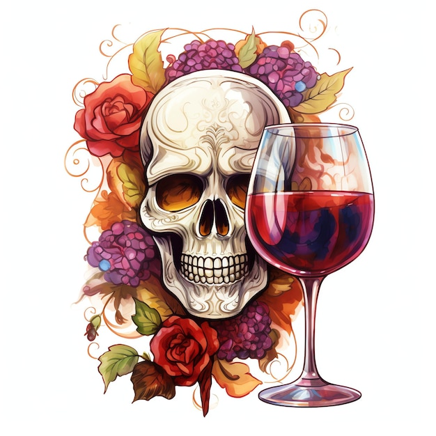 Foto copa de vino dia de muertos mexicano dia de muertos acuarela