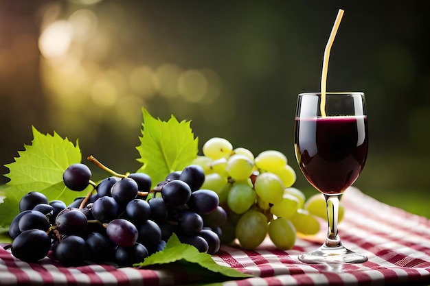 Una copa de vino junto a un racimo de uvas