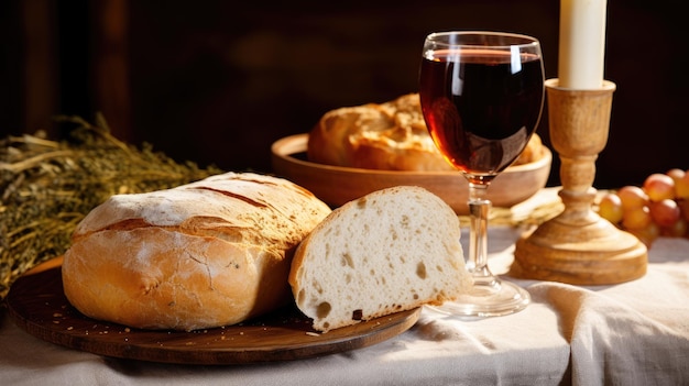 Una copa de vino y pan