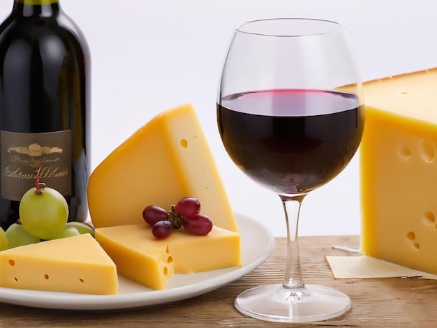 Una copa de vino y queso con una copa de vino