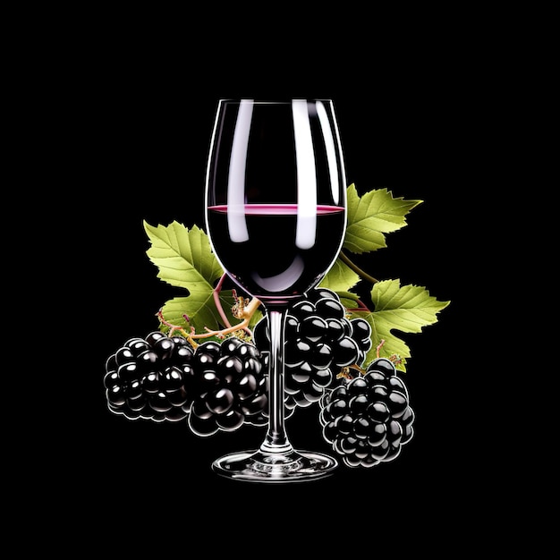 una copa de vino con un racimo de uvas