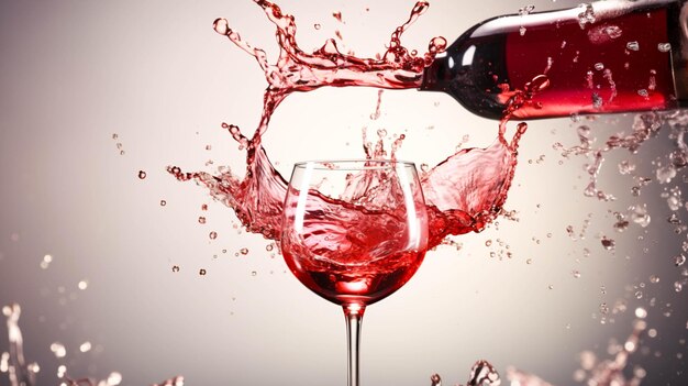Copa de vino refrescante vertiendo líquido celebrando con burbujas