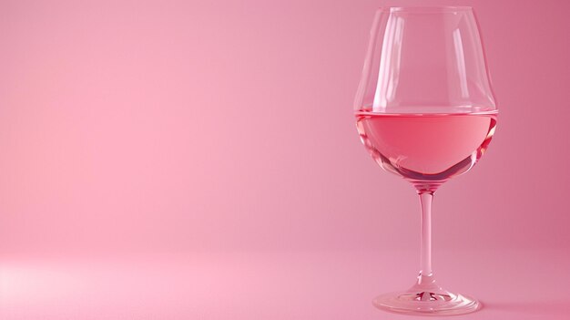 Una copa de vino rosado sobre un fondo rosado