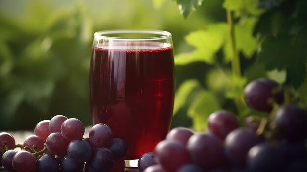 Una copa de vino tinto junto a un racimo de uvas.