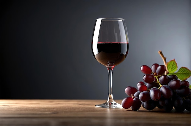 Foto una copa de vino tinto con un racimo de uvas