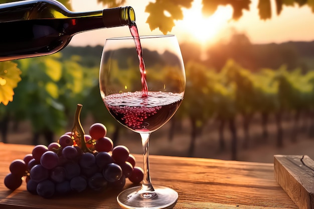 una copa de vino con uvas en un fondo soleado