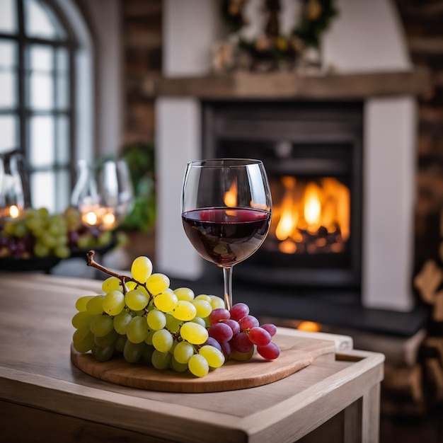Foto copa de vino con uvas verdes y rojas copa de vino con uvas verdes y rojas
