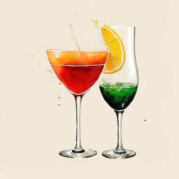 Copas clásicas de cóctel de alcohol Estilo de ilustración plana Generativo ai