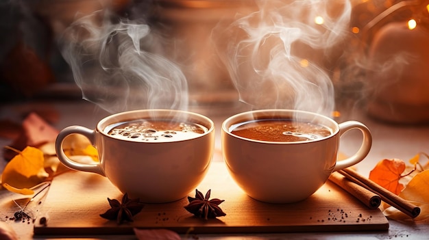 Copas de café com vapor