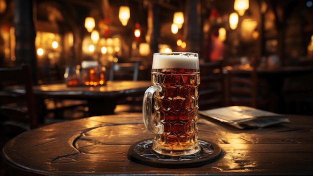 Foto copas con diferentes tipos de cerveza artesanal en una barra de madera