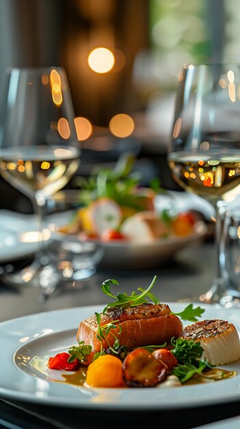 Foto copas platos de vino comida mesa interconexiones boudin sin refinar oro brillante pepita stock todavía