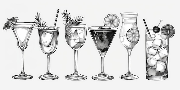 Foto copas variadas con diferentes bebidas ideales para menús o invitaciones a fiestas